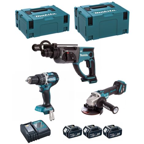 MAKITA Kit DLX3093TJ (DGA513 + DHP484 + DHR202 + 3 x 5,0 Ah + DC18RC + MAKPAC 2 + MAKPAC 3)