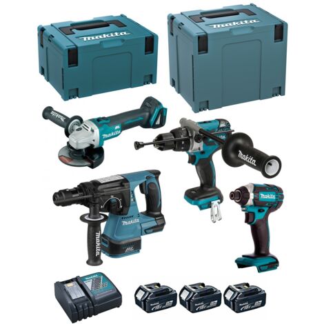 MAKITA Kit DLX4050TJ (DHP481 + DTD152 + DHR243 + DGA504 + 3 x 5,0 Ah + DC18RC + MAKPAC 3 + MAKPAC 4)