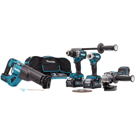 Makita – Kit d'outils électroportatifs 40V – DK0126G401 – 4 machines : perceuse DF001G, meuleuse GA005G, visseuse TD001G, scie JR001G – 2 batteries 4.0Ah