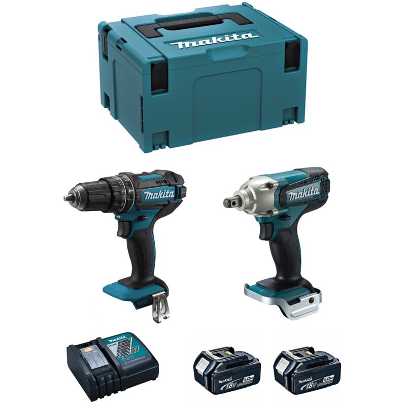 Makita - Kit MK216RTJ (DHP482 + DTW190 + 2 x 5,0 Ah + DC18RC + makpac 3)