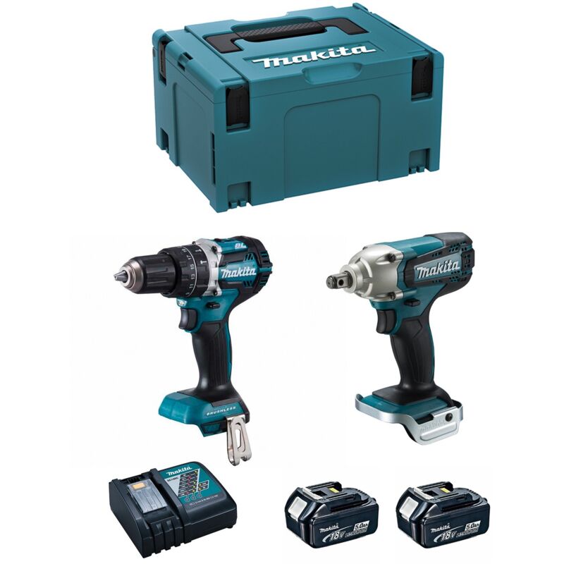 Makita - Kit MK220RTJ (DHP484 + DTW190 + 2 x 5,0 Ah + DC18RC + makpac 3)
