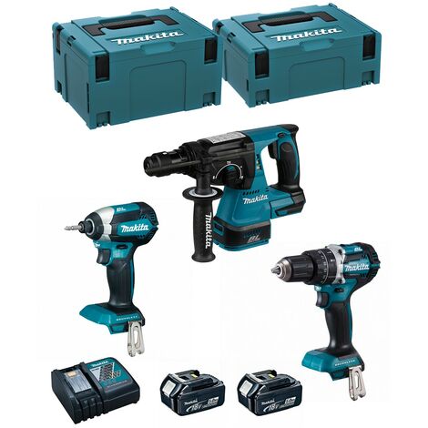 Combo Panel Yeso 18V Makita: Atornillador Pladur DFS452 + Martillo ligero  DHR202 + 2 baterías 5.0Ah + bolsa