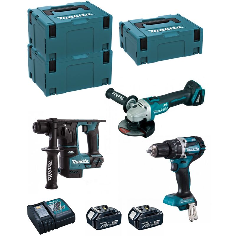 Makita - Kit MK309RTJ (DHR171 + DHP484 + DGA504 + 2 x 5,0 Ah + DC18RC + makpac 2 + 2 x makpac 3)