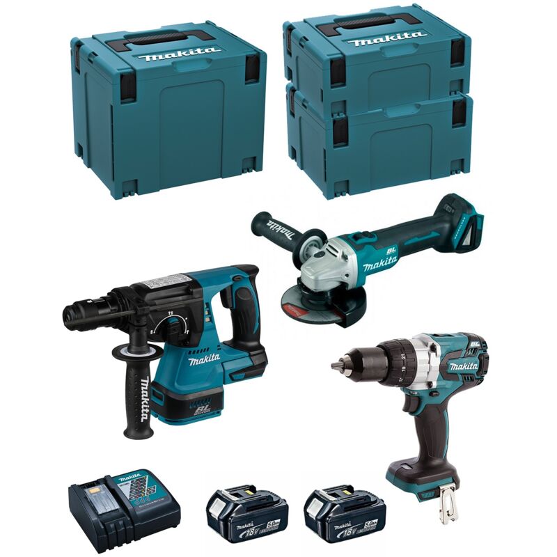 MAKITA Kit MK312RTJ (DHR243 + DHP481 + DGA504 + 2 x 5,0 Ah + DC18RC + MAKPAC 2 + MAKPAC 3 + MAKPAC 4)