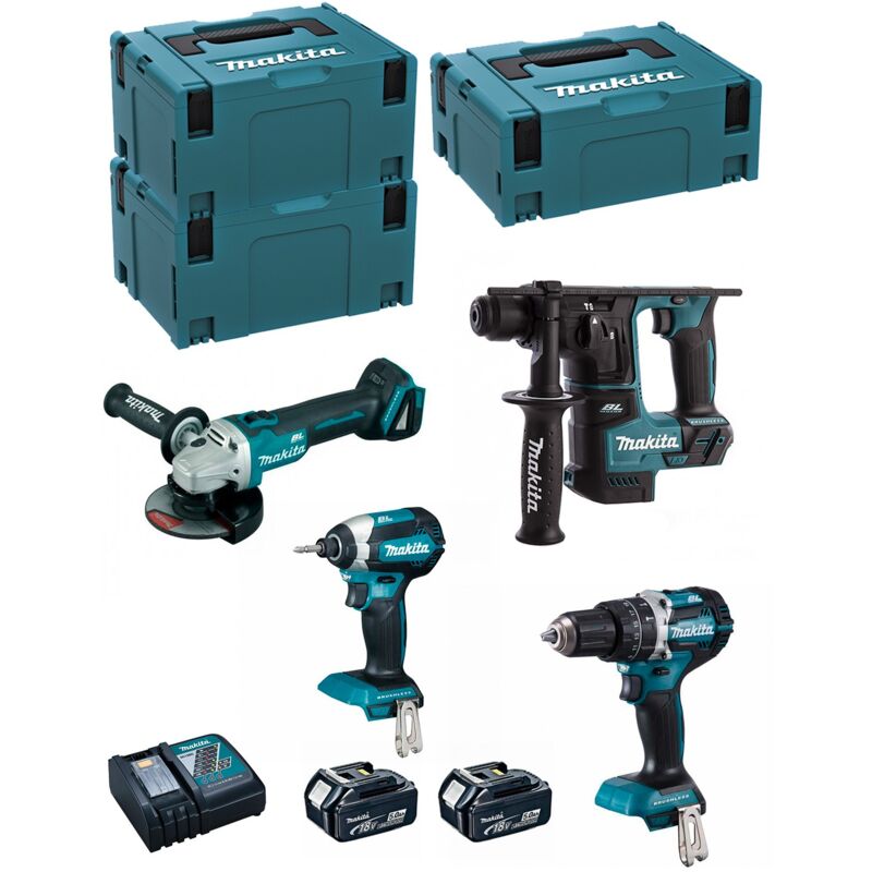 MAKITA Kit MK405RTJ (DHR171 + DHP484 + DTD153 + DGA504 + 2 x 5,0 Ah + DC18RC + MAKPAC 2 + 2 x MAKPAC 3)