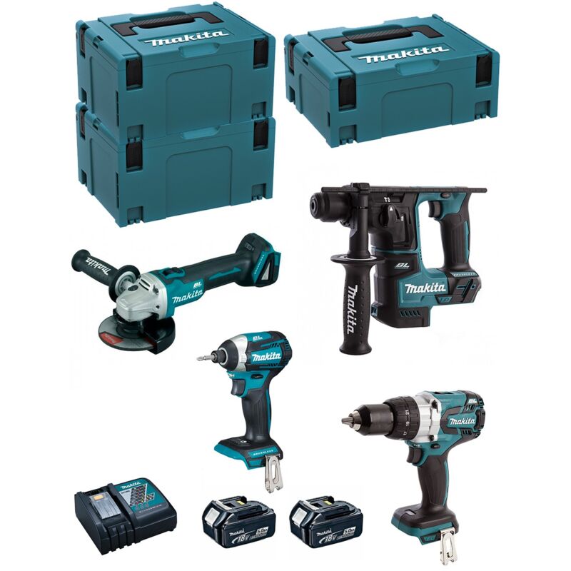 Makita - Kit MK406RTJ (DHR171 + DHP481 + DTD154 + DGA504 + 2 x 5,0 Ah + DC18RC + makpac 2 + 2 x makpac 3)