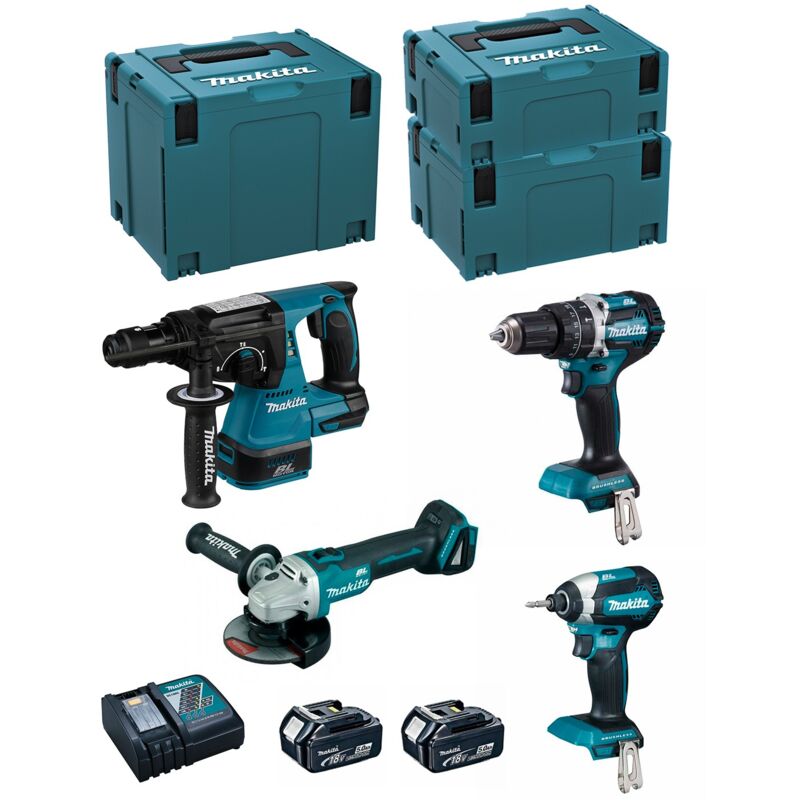 MAKITA Kit MK407RTJ (DHR243 + DHP484 + DTD153 + DGA504 + 2 x 5,0 Ah + DC18RC + MAKPAC 2 + MAKPAC 3 + MAKPAC 4)