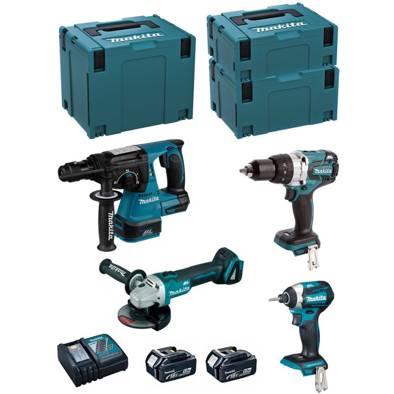 Makita - Kit MK408RTJ (DHR243 + DHP481 + DTD154 + DGA504 + 2 x 5,0 Ah + DC18RC + makpac 2 + makpac 3 + makpac 4)