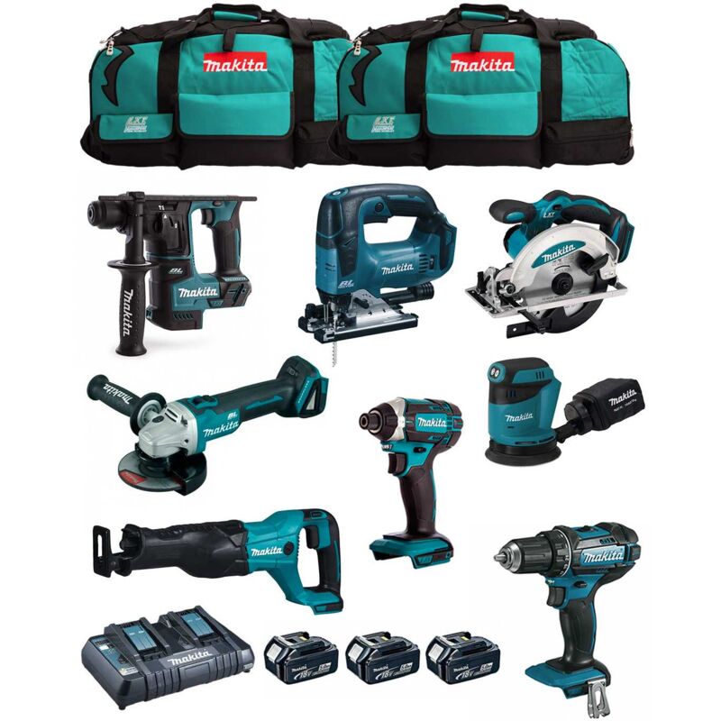 MAKITA Kit MK801 (DDF482 + DHR171 + DGA504 + DTD152 + DJV182 + DSS610 + DJR186 + DBO180 + 3 x 5,0 Ah + DC18RD + 2 x LXT600)