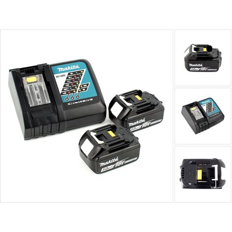 Makita Kit Power Set con 2x Batterie BL 1830 B 3,0 Ah 18 V + Caricatore rapido DC 18 RC