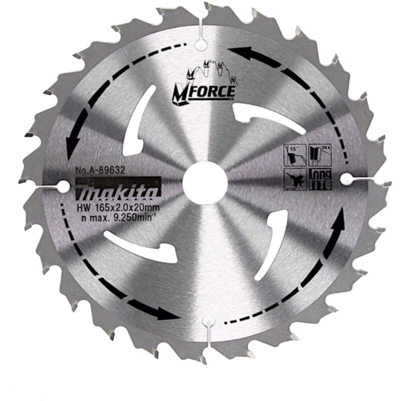 Image of Kreissägeblatt A-89632 m-force Ø165mm 24 Zähne Kreissäge Tauchsäge Holz - Makita