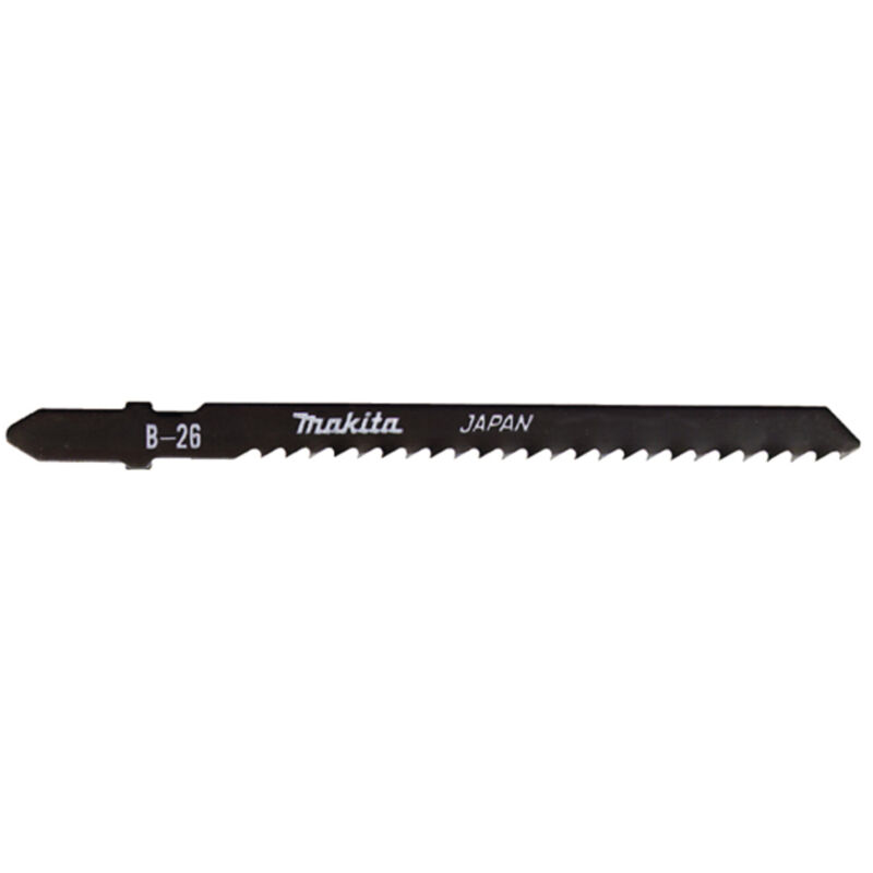 Lames à chantourner pour matériaux épais métaux boisPVC /Qté:5 / N°lame:B 26 / Equi.bosch:T227D / Epais.plas:3 à 60 mm / Epais.bois:3 à 60 mm / Epais.metal:3 à 10 mm / Epais.alu:3 à 10 mm / Long. utile:70 mm / Type:HSS / Dentpouce:9 Makita A 85771 - vue 2
