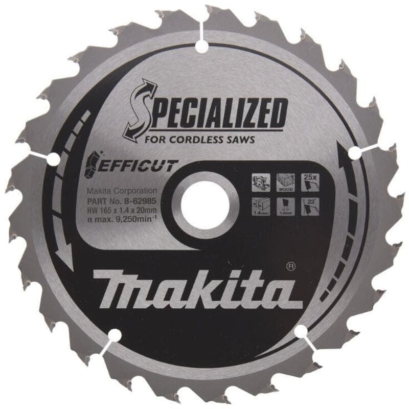Makita - Lame carbure efficut bois scie circulaire 165mm - B-62985 - 165 mm - 1.4 mm - 20 mm - 25 dents