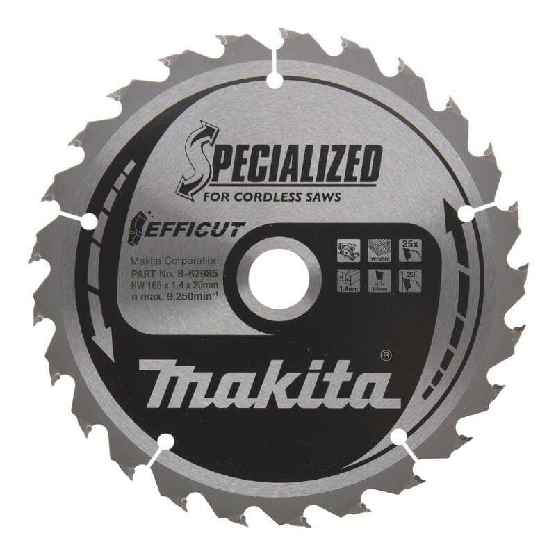 MAKITA Lame carbure EFFICUT bois scie circulaire 165mm B 62985 165 mm 1.4 mm 20 mm 25 dents