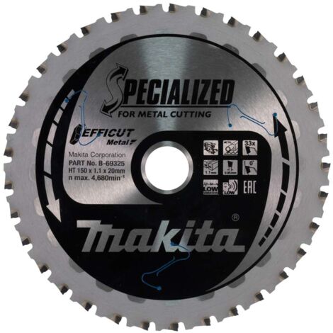 Makita – Lame de scie circulaire 150 mm B69325 – Alésage 20 mm – Épaisseur 1,1 mm – 33 dents Efficut pour coupes métal rapides