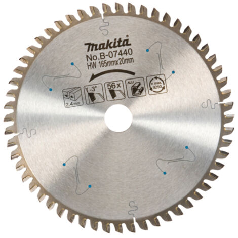 Makita – Lame de scie circulaire 165 mm – Alésage 20 mm – 56 dents pour aluminium et Corian – Technologie anti-vibration pour coupes précises - B-07440