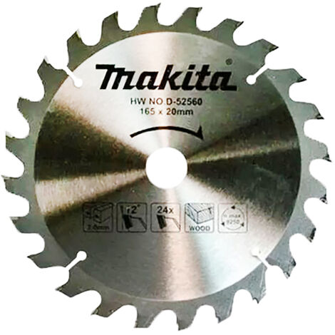 Makita – Lame de scie circulaire 165mm D52560 – 24 dents pour bois tendre – Alésage 20mm – Épaisseur 1,2mm – Coupe nette sans éclat