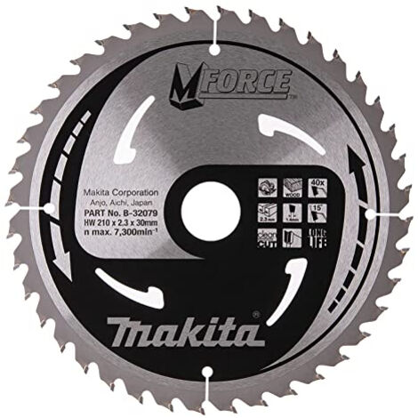 Makita – Lame de scie circulaire 210mm pour bois dur – 40 dents – Alésage 30mm – Coupe nette et précise – B32079