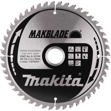 Makita – Lame de scie circulaire 216mm pour bois dur – Alésage 30mm – 48 dents – Coupe nette et précise – B32764