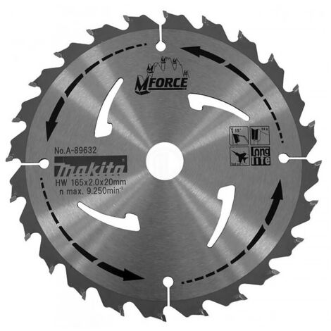 Makita – Lame de scie circulaire 165 mm 24 dents – Pour coupes nettes dans bois dur – Technologie M-FORCE pour longévité accrue - A-89632