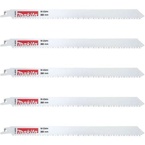 Makita – Lame de scie sabre lot de 5 – P45727 – Bimétal 280 mm pour métal et bois clouté – Denture en forme de 'M' pour coupe rapide