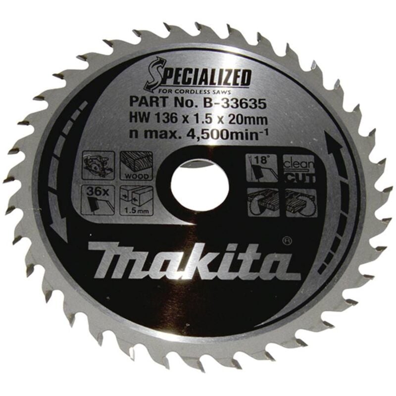 Specialized B-33635 Lame de scie circulaire au carbure 136 x 20 x 1 mm Nombre de dents: 36 1 pc(s) - Makita