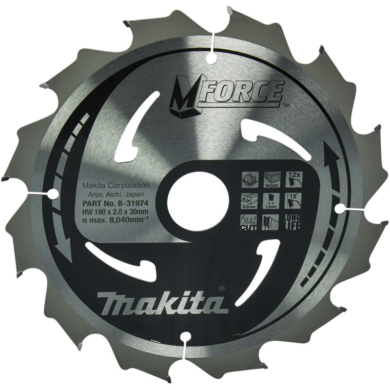 Makita - B-31974 Lama Sega Circolare Makforce t.c.t. 190x30mm 12T HS7611J Legno