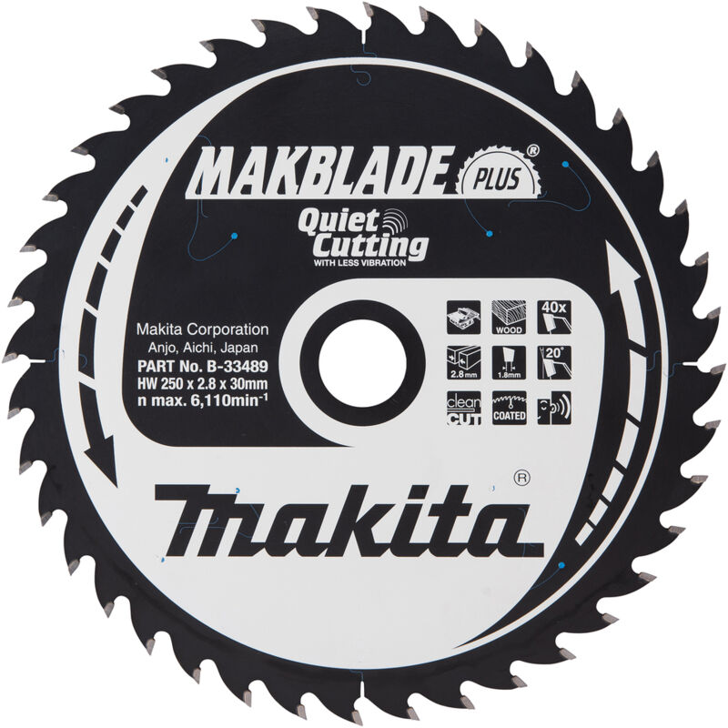 Makita - Lama per sega circolare makblade plus tct - 250 mm x 30 mm - 40 denti - legno