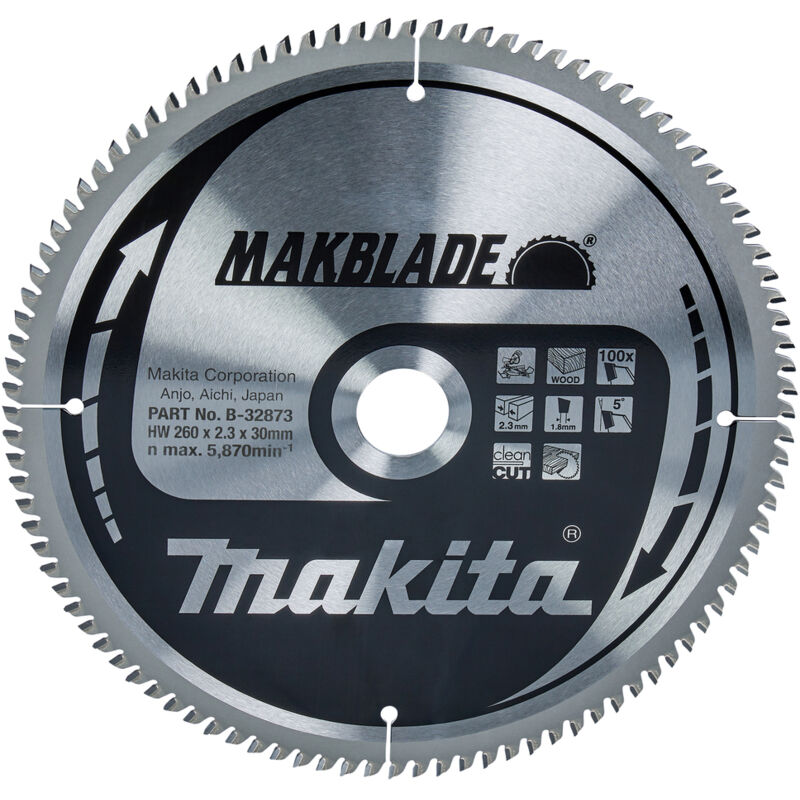 Accessoires - Lame de scie circulaire à bois, 260x30 mm, 100 dents B-32873 - Makita