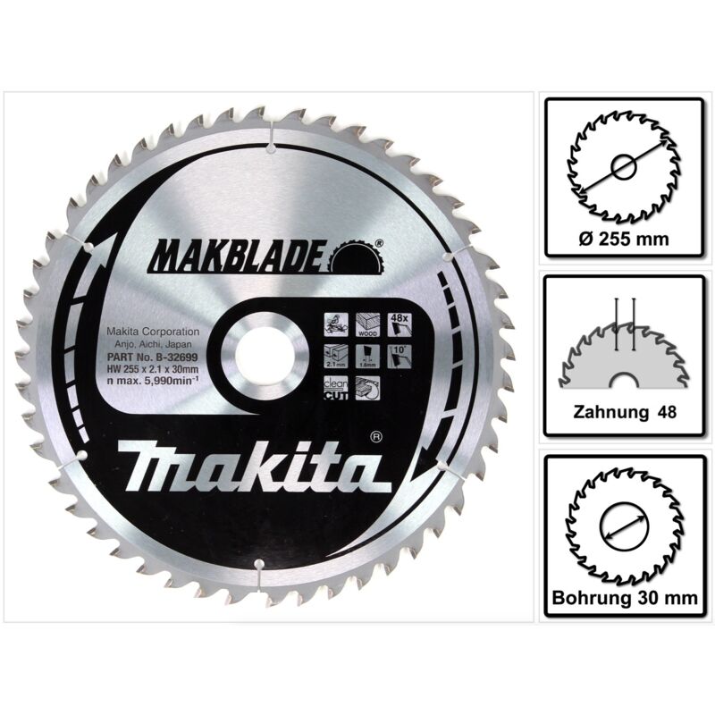 Lama per sega circolare Makita TCT, TCT TCT - 255 x 30 mm - 48 denti - legno