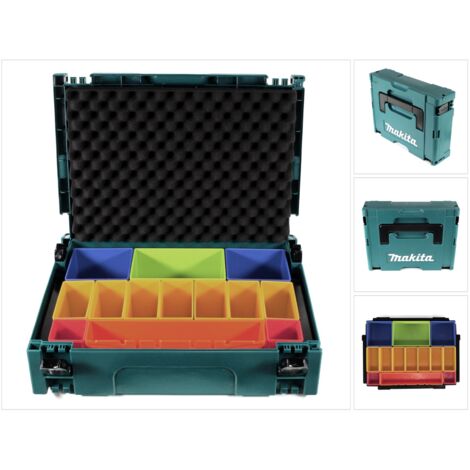 Makita MAKPAC 1 Systemkoffer + Boxeneinsatz mit farbigen Boxen P-83652 + Deckeleinlage Schaumstoff