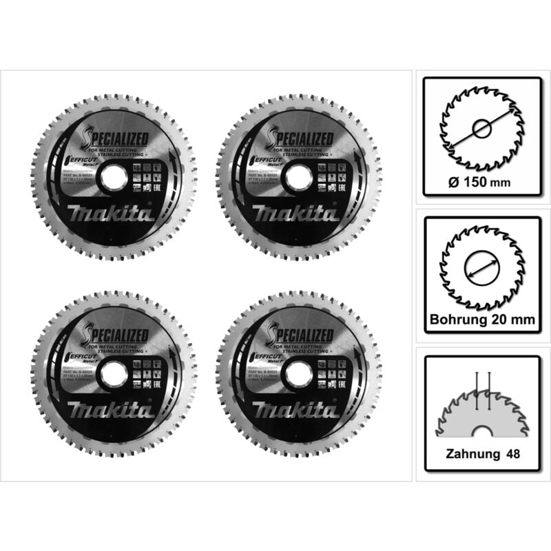 Image of Makita MCCS15048E SPECIALIZED EFFICUT Sägeblatt 150 x 20 x 1,1 mm 4 Stk. ( 4x B-69331 ) 48 Zähne für Metall