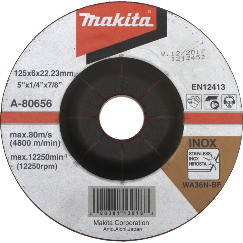 Disque à ébarber pour inox 125x6x22 23mm Makita A 80656