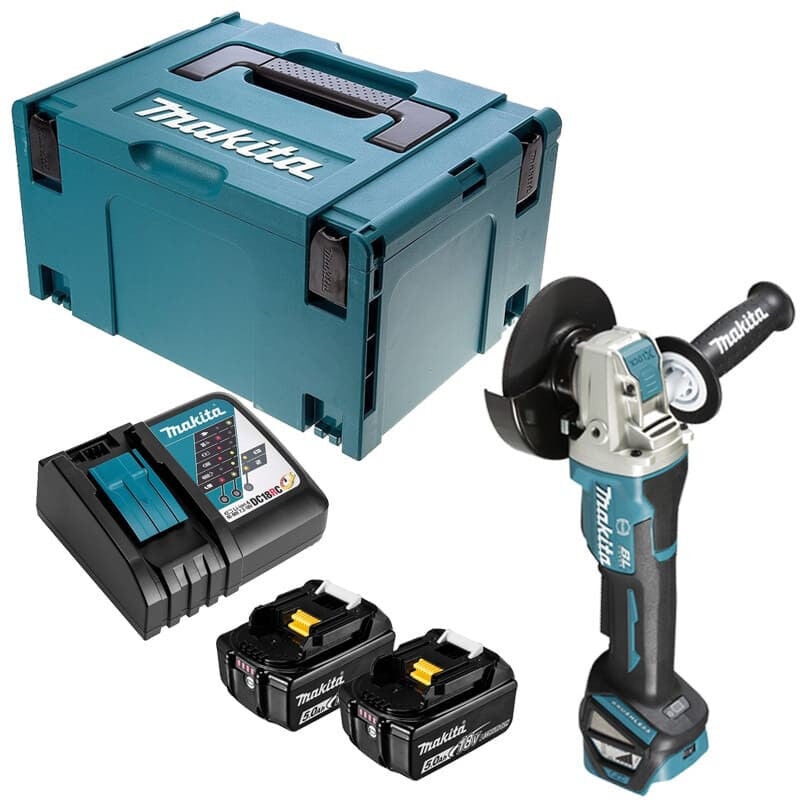 Meuleuse d'angle sans fil 18V DGA519RTJ avec 2x 5,0 Ah et chargeur en Makpac - Makita
