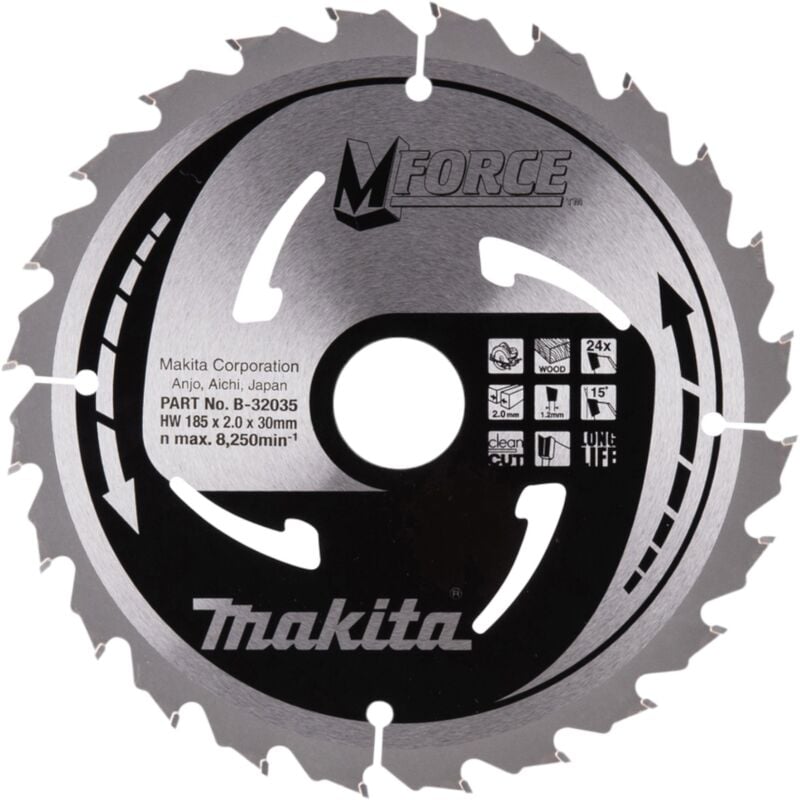 Image of M-force Kreissägeblatt 185 x 30 x 2,0 mm 24 Zähne ( B-32035 ) für Holz - Makita