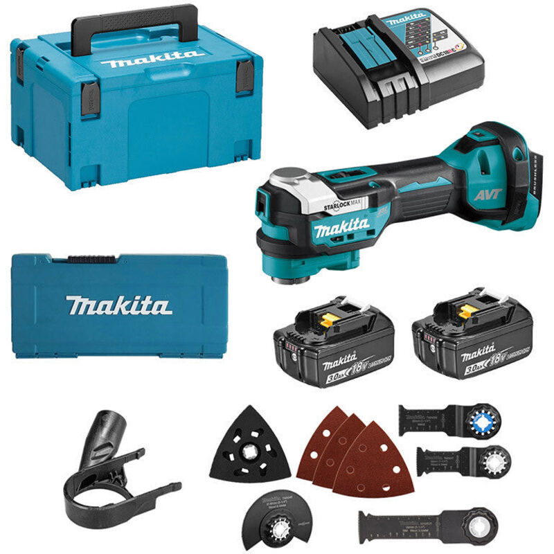 Makita Outillage - Ponceuse multi-fonction oscillante sans fil 18V, 2 batteries 3,0 Ah, chargeur DTM52RFJX1