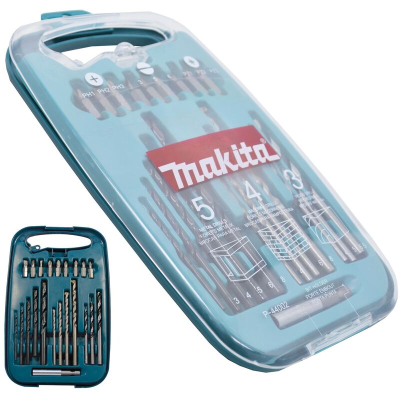 P-44002 22 Piece Drill Bit and Screwdriver Set Masonry h.s.s Brad Point - Makita