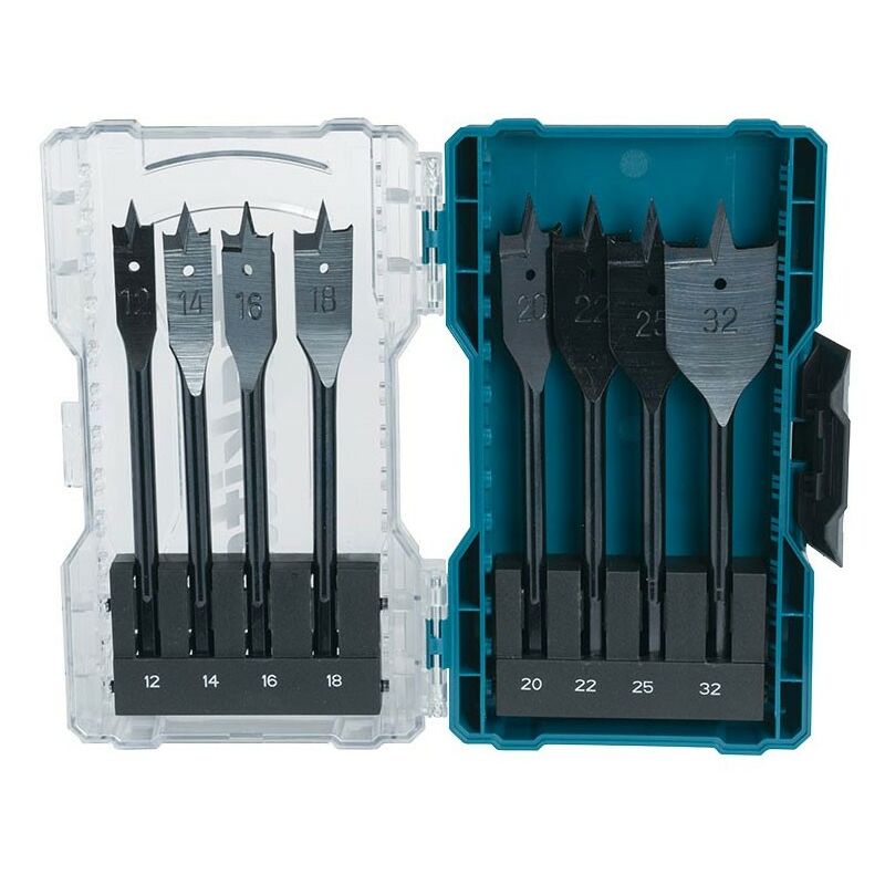 8 Piece Hex Shank Wood Flat Drill Bit Set +Case 12mm 14 16 18 20 22 25 35 - Makita