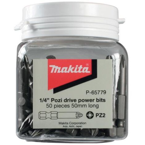 Makita P-65779 x 50 Pozi 2 Pozidrive PZ2 Power Screwdriver Bits 50mm In Tub