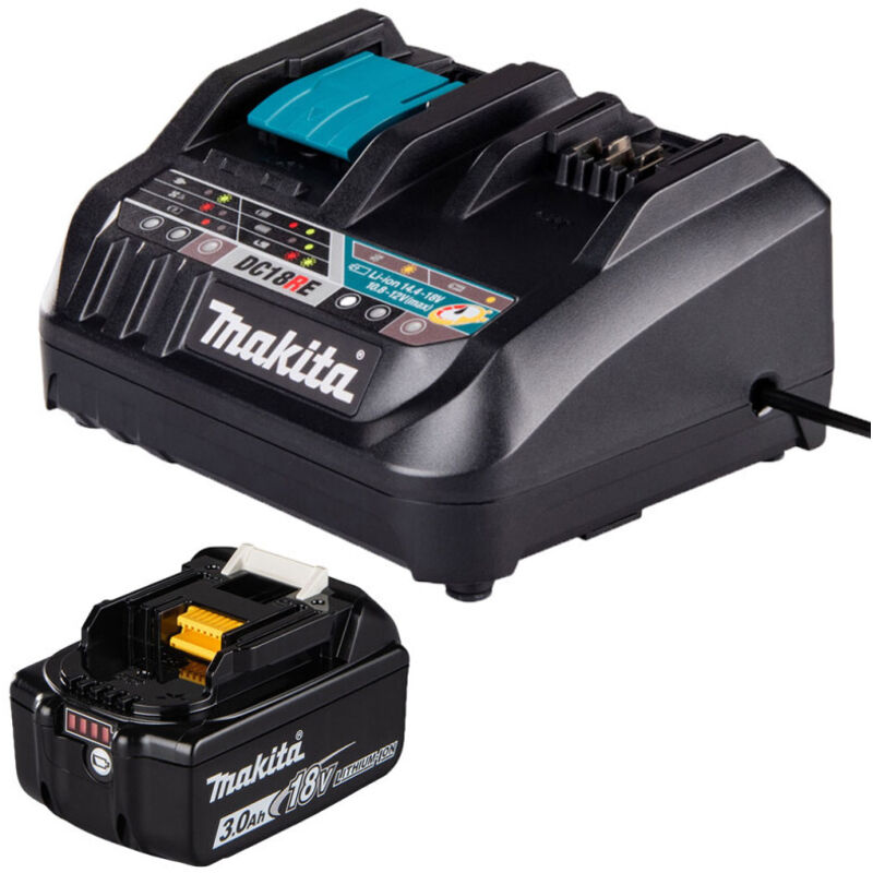MAKITA Pack de 1 Batterie Li-Ion 18V 3Ah BL1830B + Chargeur rapide DC18RE