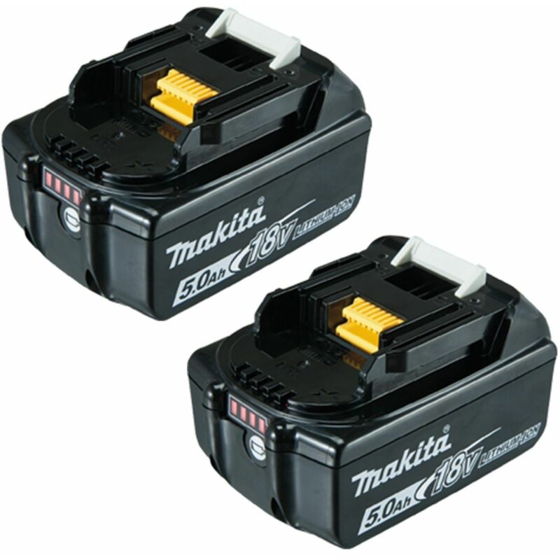 Lot de deux Batteries pour outils sans fil 18V Li-Ion lxt 5,0 Ah avec indicateur de charge Makita BL1850B