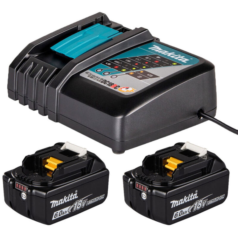 MAKITA Pack de 2 Batteries Li Ion 18V 6Ah BL1860B + Chargeur simple DC18RC