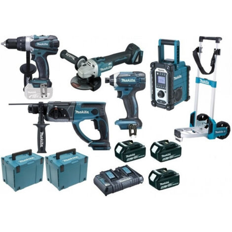 Makita – Pack de 5 outils électroportatifs 18V – Perceuse 91Nm DDF458 – Visseuse à chocs 165Nm DTD152 – Meuleuse 125mm DGA504 – Perforateur 2J DHR202
