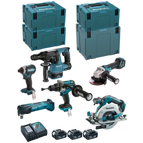 Makita – Pack de 5 outils électroportatifs 18V – Perfo-burineur DHR243, perceuse DHP481, visseuse DTD153 – 3 batteries 5.0Ah – Coffret MAKPAC