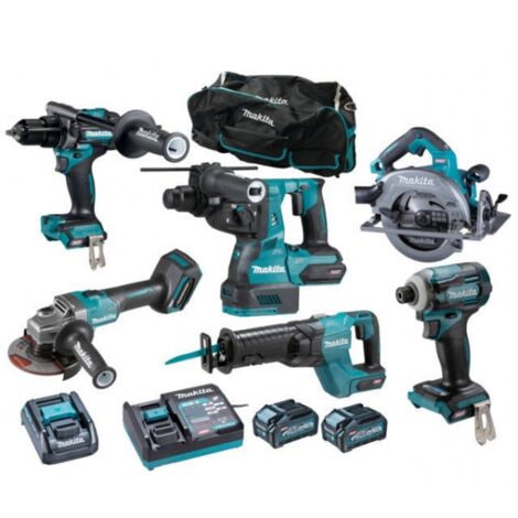 Makita – Pack de 6 outils électroportatifs 40V avec 2 batteries 4.0Ah – Moteur Brushless – Système XPT pour résistance à l'eau et à la poussière - DK0115G601