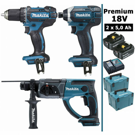 Makita – Pack d'outils électroportatifs 18V – Perceuse 62Nm DDF482, perforateur 2J DHR202, visseuse 165Nm DTD152 – 2 batteries 5Ah et 2 coffrets