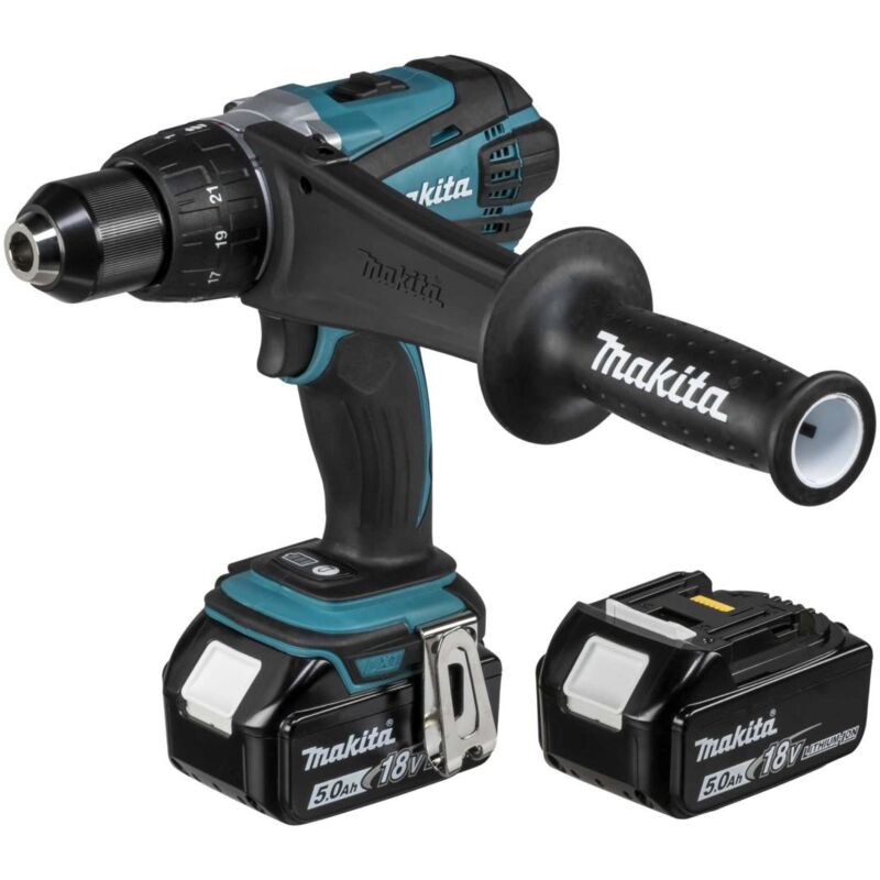 18 v Li-Ion 5 Ah ø 13 mm Trapano avvitatore Makita 2 batterie, caricabatterie, valigetta - DDF458RTJ