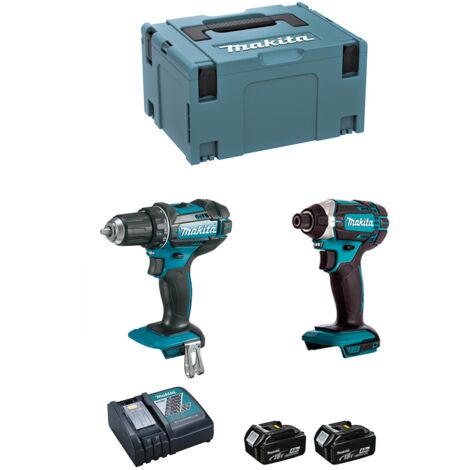 Makita – Perceuse-visseuse 18V DLX2127MJ – Pack de 2 outils avec 2 batteries 4.0Ah – Moteur Brushless – Vissage rapide 165Nm – Coffret MAKPAC 3
