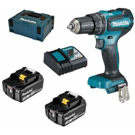 Makita Dhp485rfj Set De Perceuse Visseuse A Percussion 18 V Li Ion 5 Ah 2 Batterie X 3 0ah Dans Makpac Moteur Bl