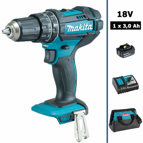 Makita – Perceuse visseuse à percussion 18V 62Nm – 1 batterie 3Ah – Sac de transport inclus – Moteur durable pour travaux intensifs - DHP482